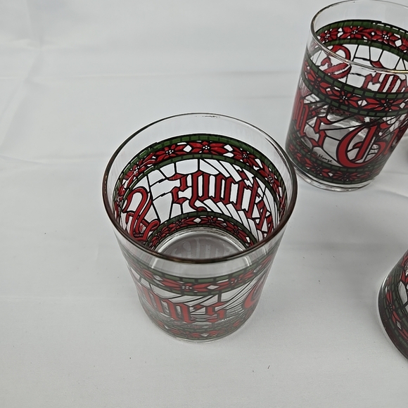 Vintage Houze Stained Glass Seasons Greetings Christmas Glasses 12 oz Set Of 4 - Picture 11 of 14